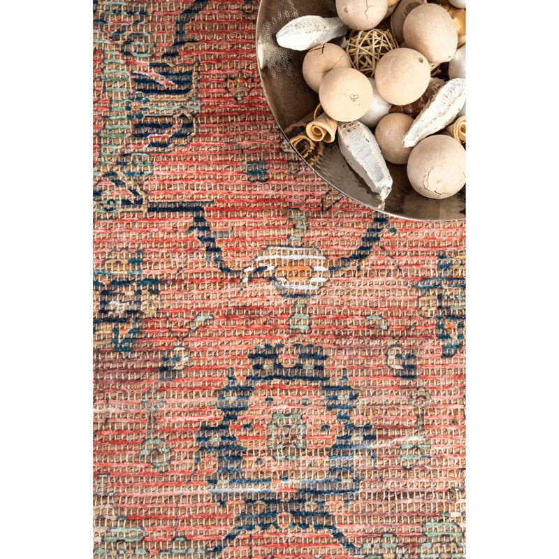 World Menagerie Abou Oriental Flatweave Coral/Blue Area Rug & Reviews